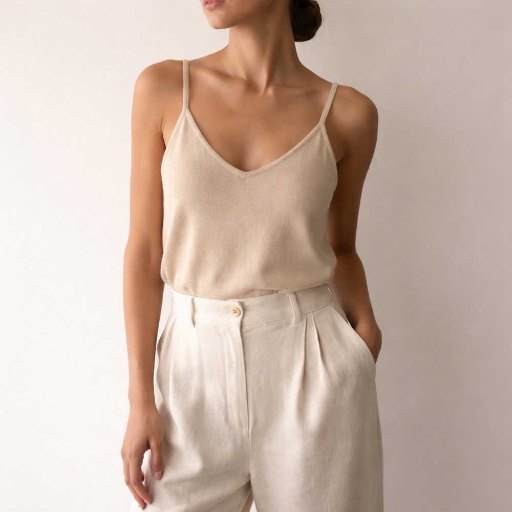 St. John Beige Knit Camisole Shell Tank Top USA Size M 90s / Y2K